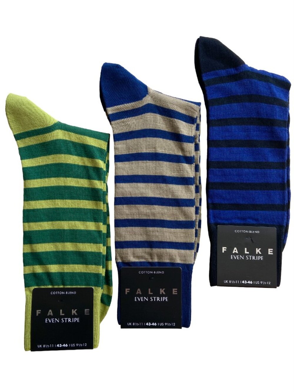 FALKE MENS EVEN STRIPE COTTON BLEND SOCKS NEW LOT OF 3